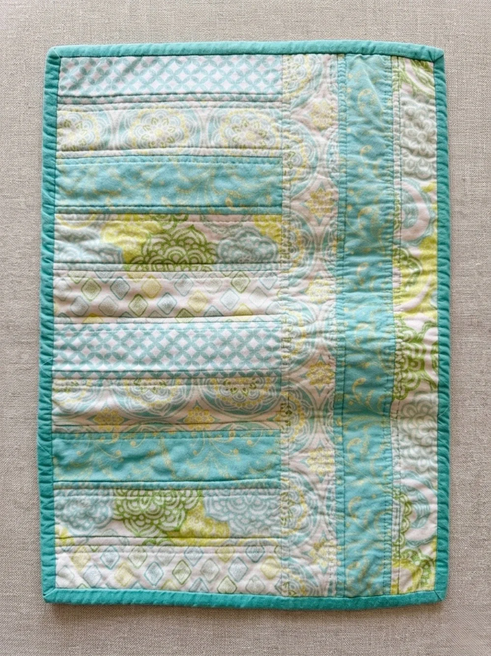 Aqua and Cream Reversible Quilted Bed Throw - Brand